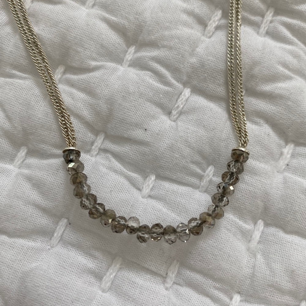 Stella & Dot delicate double silver in color chain with gray clear beads